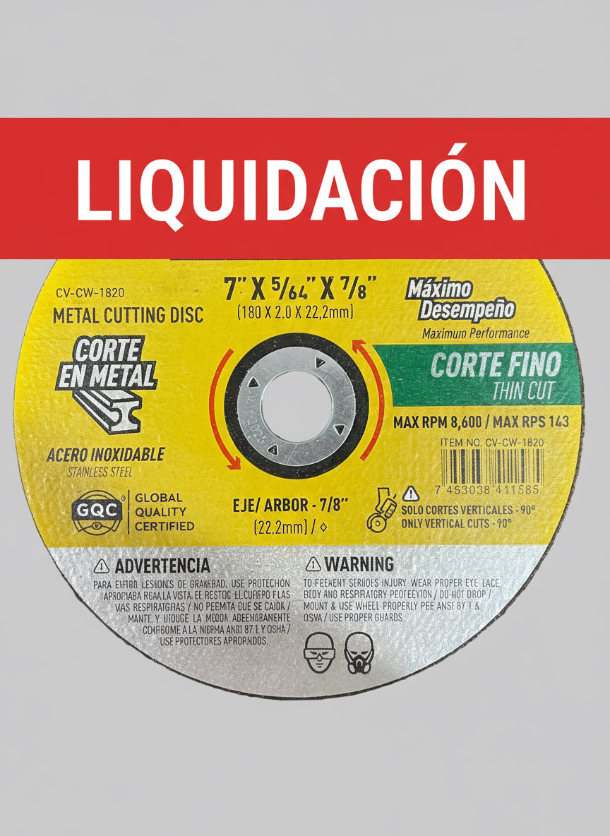 COVO. Disco corte metal fino 7” x 5/64” x 7/8”